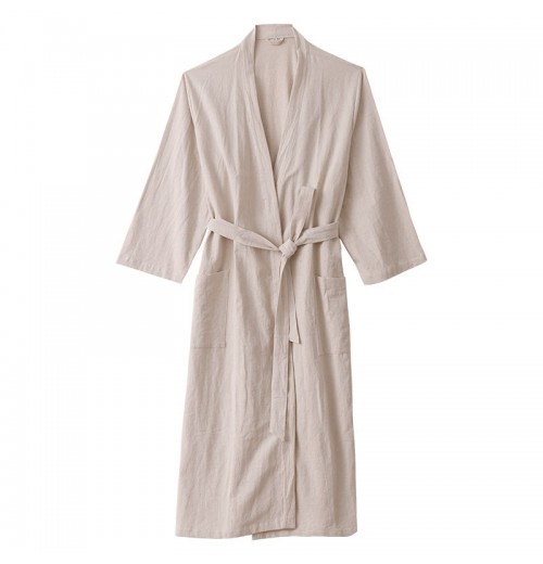 Wholesale Luxury High Quality Custom Solid Color Breathable Women Men Hotel Home Spa Absorbent Pajamas Cotton Linen Bathrobe