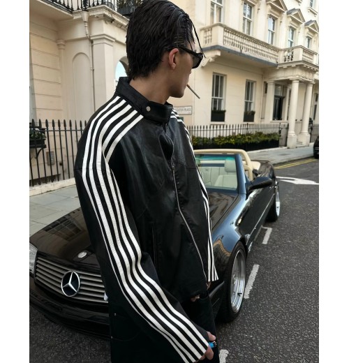 Custom Striped Embroidery Patch Zip Up Pu Leather Jacket Men High Quality Latest Design Leather Jackets For Women